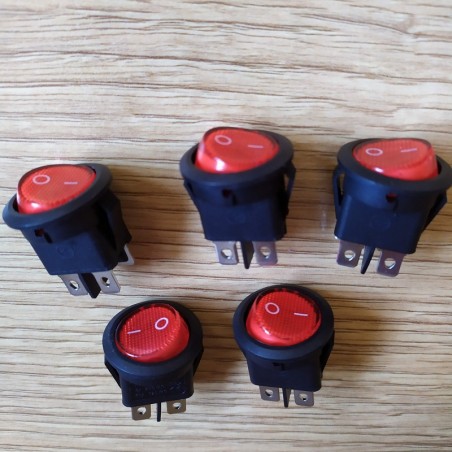 Round Rocker Switch 20MM 4 Pin ON/OFF 6A Amps 250VAC DPST Latching 220V Push Button Switches Red