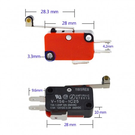 Durable Micro Limit Switch V-156-1C25 Long Hinge Roller Momentary SPDT Snap Action