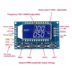 1Hz-150Khz Signal Generator Module Adjustable PWM Pulse Frequency Function Generator Duty Cycle TTL LCD Display 5V DC 12V 24V