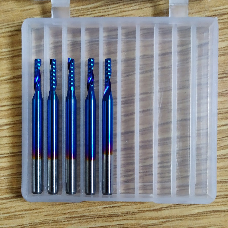 5gb. 2mm - 3.175mm 1 Flute Spiral Blue Coated CNC Router Bits