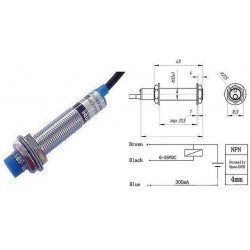 LJ12A3-4-Z... Induktīvs tuvuma sensors. Attālums 4mm, diametrs 12mm NPN PNP DC 6-36V NO NC