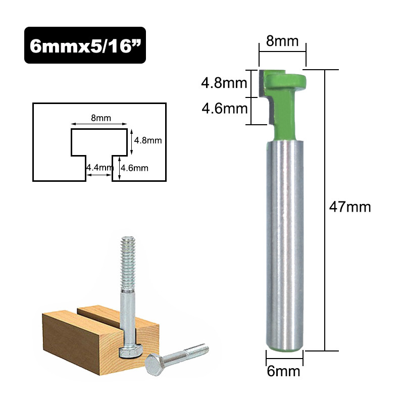 T - veida 6 mm kāta frēzes kokam MDF