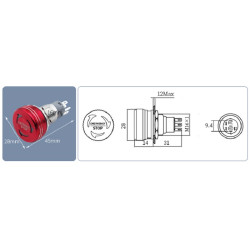 22мм.  Кнопка аварийной остановки. Нержавеющей сталь,  влагозащищенный, с LED подсветкой.