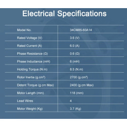 Nema 34 ar 8.5N.m 6.0A Diameters 14mm Soļu motors