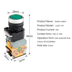 LA38-11D LED Button Switch AC220V Self-locking  Button 22mm